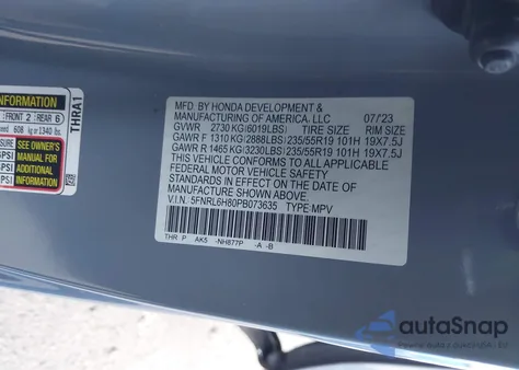 2023 Honda Odyssey Touring from USA, damaged, VIN 5FNRL6H80PB073635
